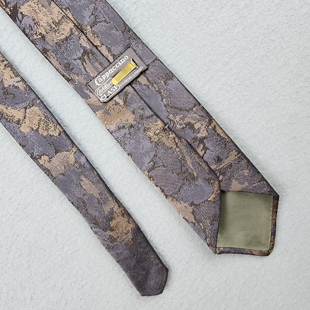 Vintage Cappuccino Tie Mens One Size Gray Floral Polyester Made USA Classic